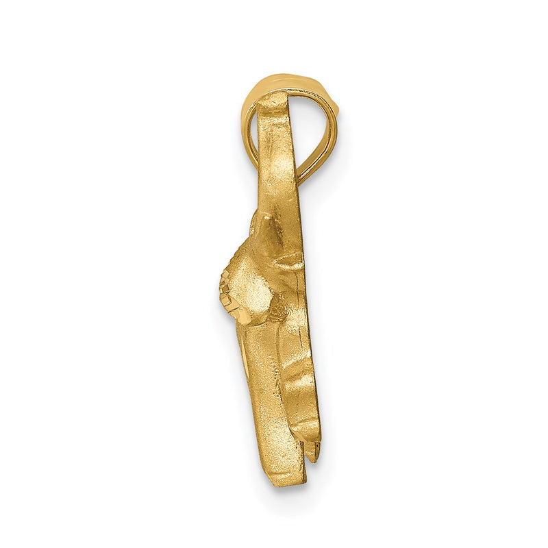 14k Yellow Gold Brushed & Diamond-cut Elephant Pendant