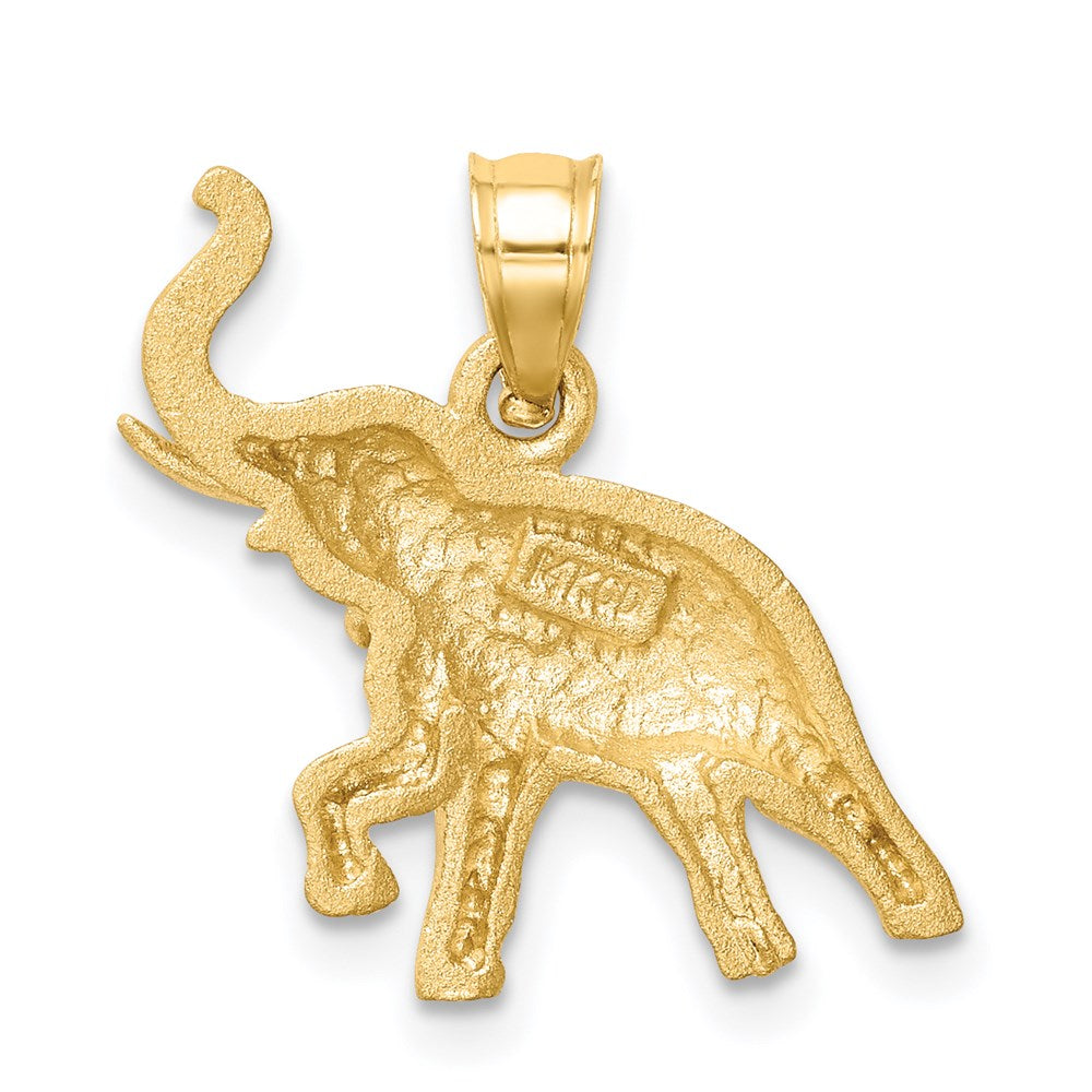 14k Yellow Gold Brushed & Diamond-cut Elephant Pendant