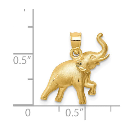 14k Yellow Gold Brushed & Diamond-cut Elephant Pendant