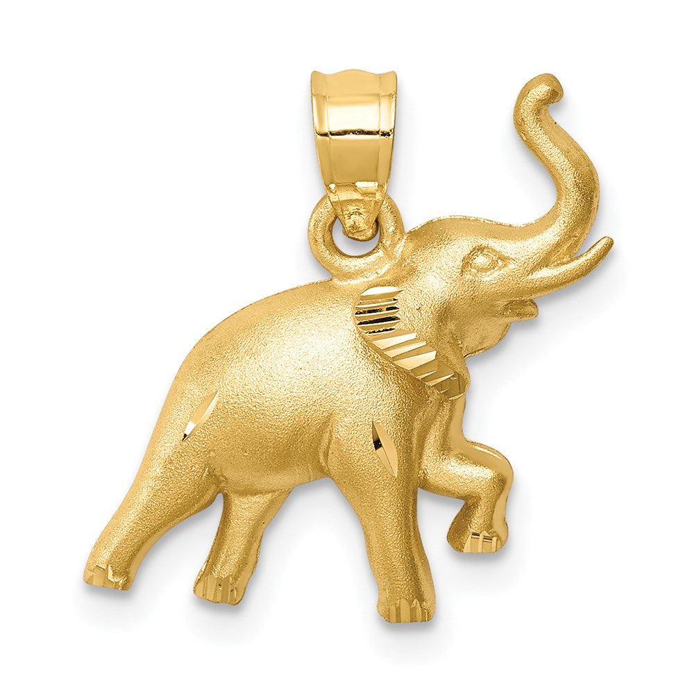 14k Yellow Gold Brushed & Diamond-cut Elephant Pendant