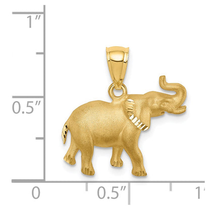 14k Yellow Gold Brushed Diamond-cut Elephant Pendant