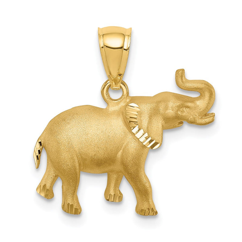14k Yellow Gold Brushed Diamond-cut Elephant Pendant