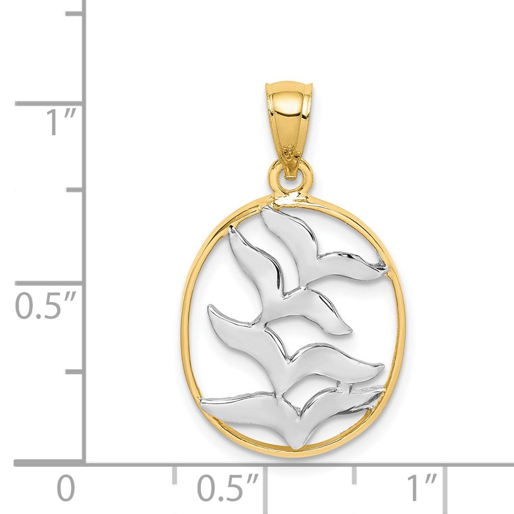 14k Yellow & Rhodium Gold and White Rhodium Polished Birds Pendant