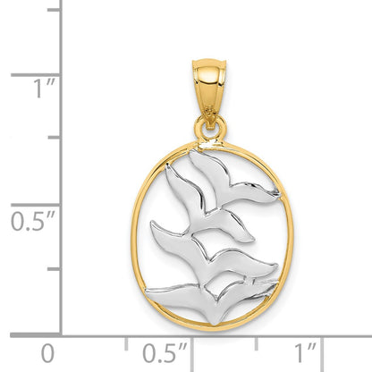 14k Yellow & Rhodium Gold and White Rhodium Polished Birds Pendant
