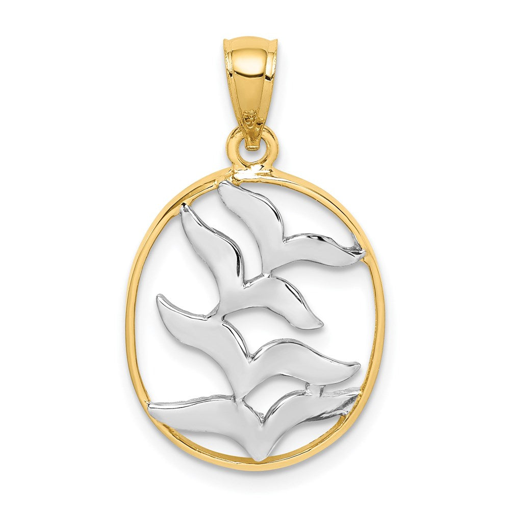 14k Yellow & Rhodium Gold and White Rhodium Polished Birds Pendant