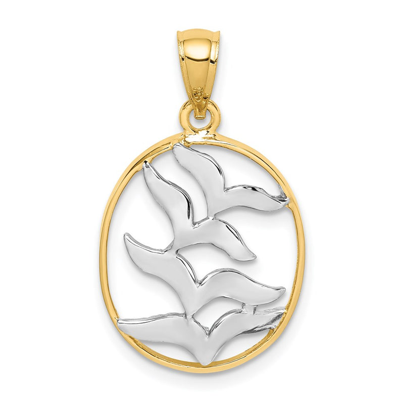 14k Yellow & Rhodium Gold and White Rhodium Polished Birds Pendant