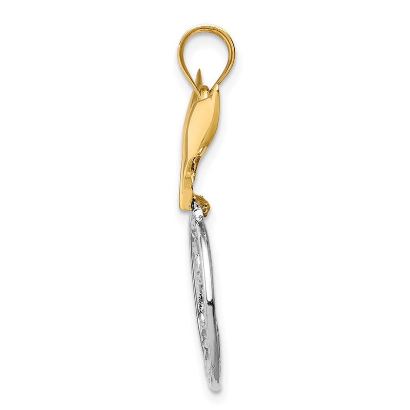 14k Two-tone Gold D/C Polished Whale Tail & Wave Pendant