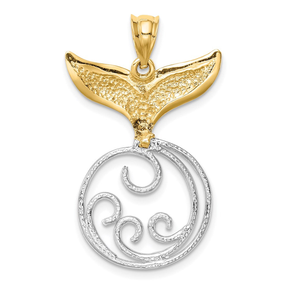 14k Two-tone Gold D/C Polished Whale Tail & Wave Pendant