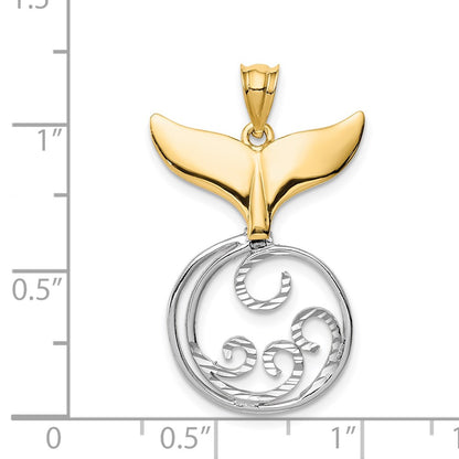 14k Two-tone Gold D/C Polished Whale Tail & Wave Pendant