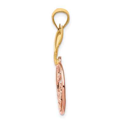 14k Two-tone Gold D/C Polished Whale Tail & Wave Pendant
