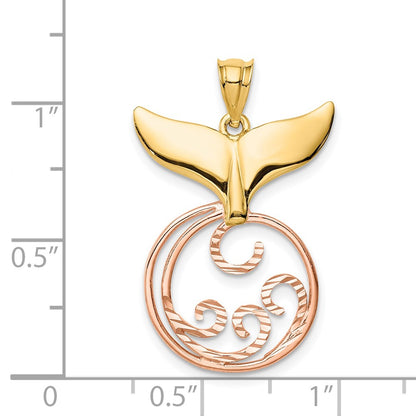 14k Two-tone Gold D/C Polished Whale Tail & Wave Pendant