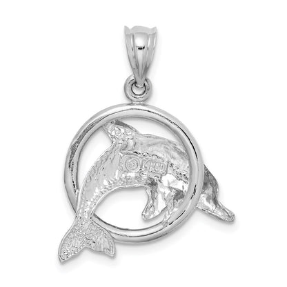 14k Yellow Gold Polished Dolphin in Ring Pendant