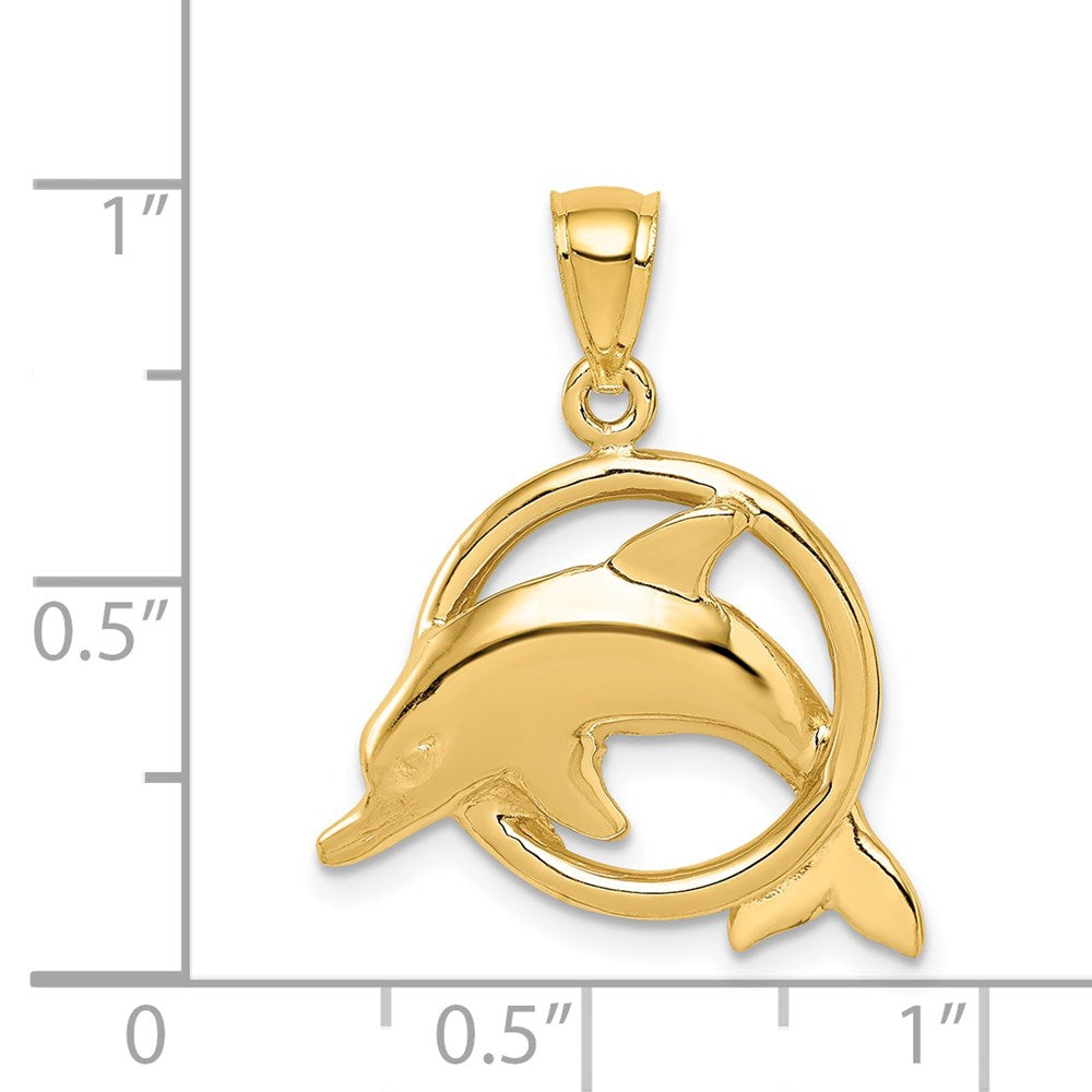 14k Yellow Gold Polished Dolphin in Ring Pendant