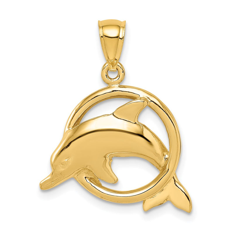 14k Yellow Gold Polished Dolphin in Ring Pendant