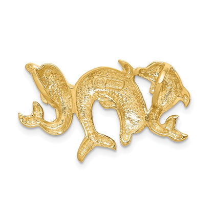 14k Yellow Gold Polished Dolphins Slide