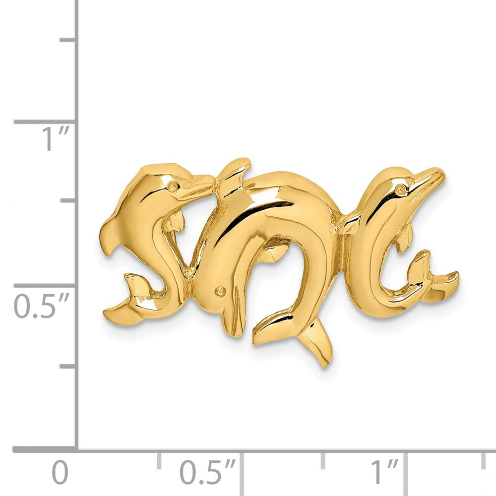 14k Yellow Gold Polished Dolphins Slide