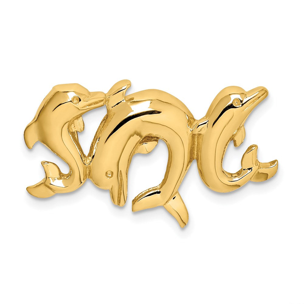 14k Yellow Gold Polished Dolphins Slide