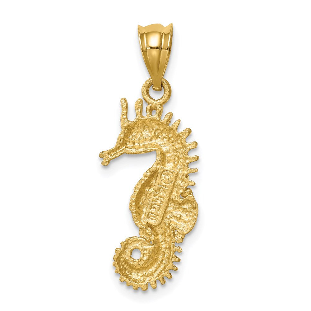 14k Yellow Gold Brushed & Diamond-cut Seahorse Pendant