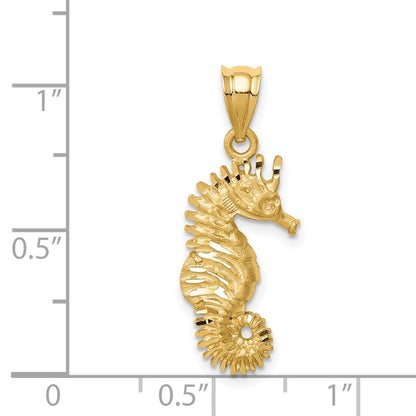 14k Yellow Gold Brushed & Diamond-cut Seahorse Pendant
