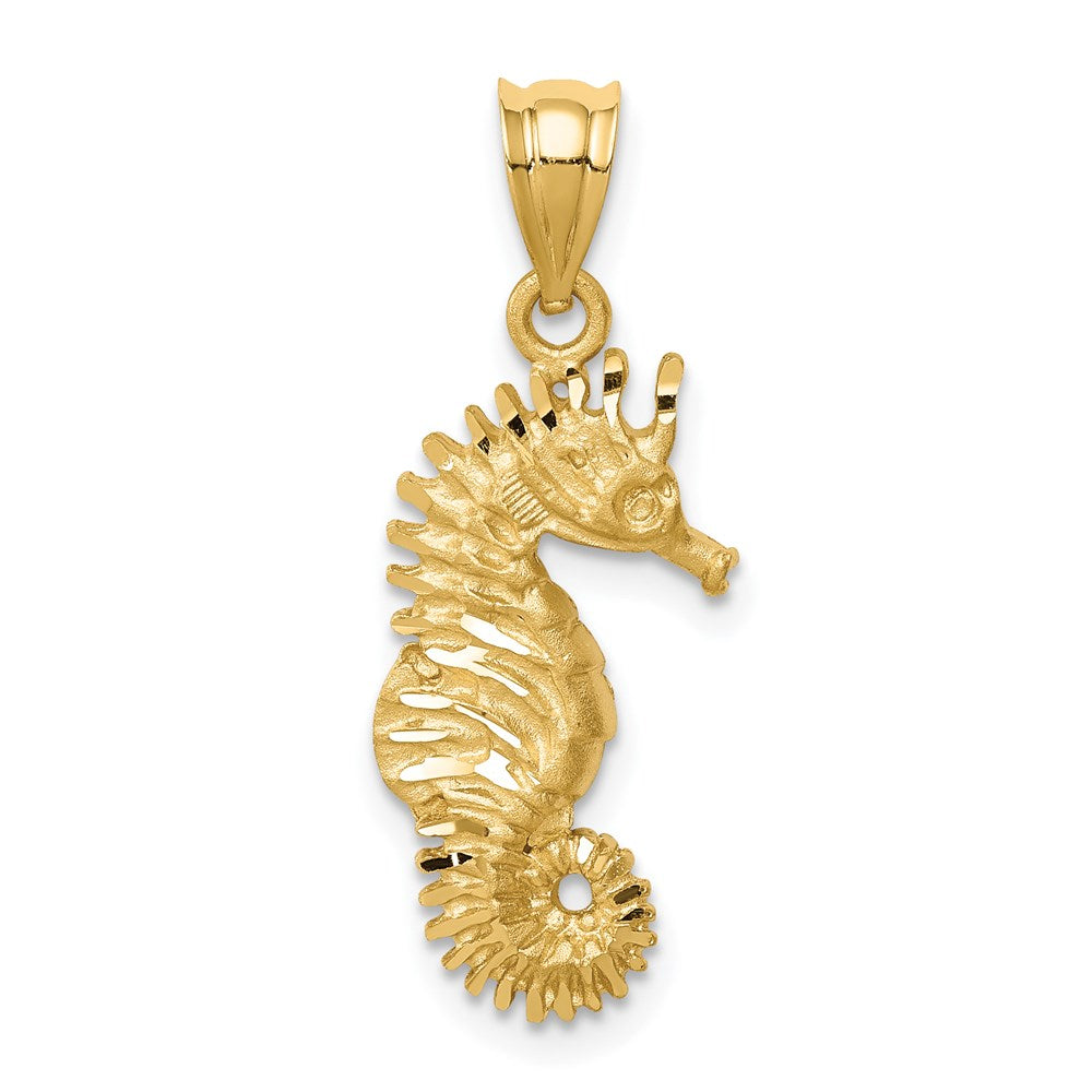 14k Yellow Gold Brushed & Diamond-cut Seahorse Pendant