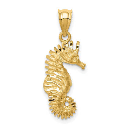 14k Yellow Gold Brushed & Diamond-cut Seahorse Pendant