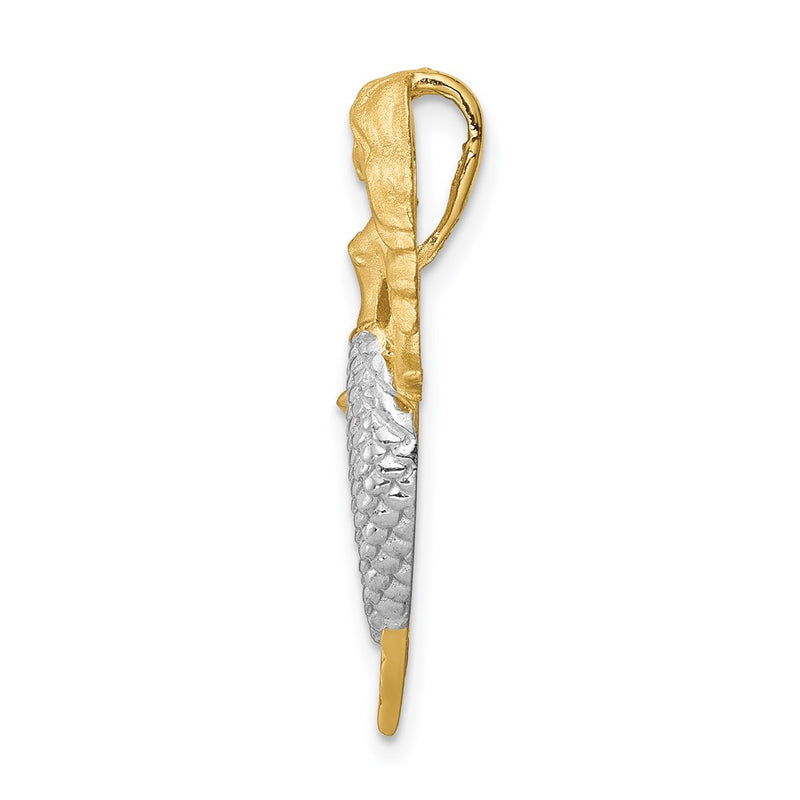 14k Yellow & Rhodium Gold & White Rhodium Brushed Mermaid Slide