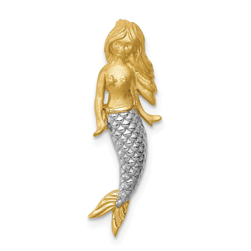 14k Yellow & Rhodium Gold & White Rhodium Brushed Mermaid Slide