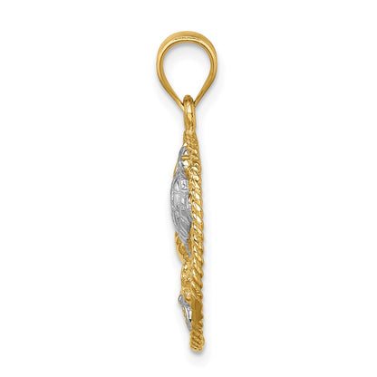 14k Yellow & Rhodium Gold w/White Rhodium Polished Sealife Pendant