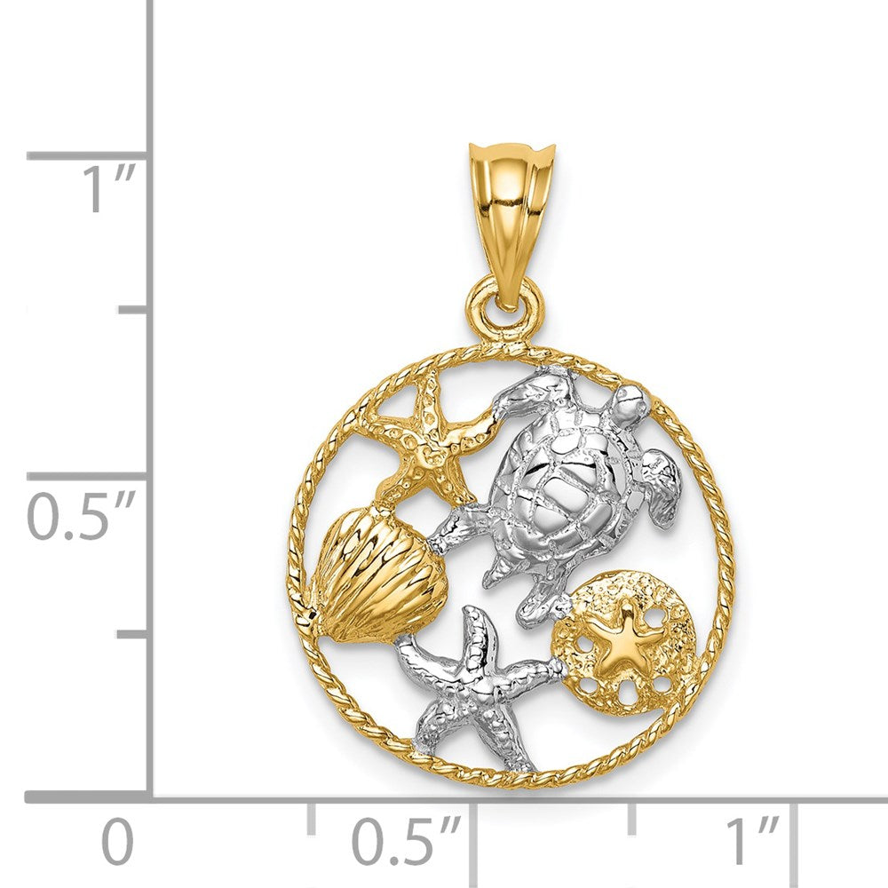 14k Yellow & Rhodium Gold w/White Rhodium Polished Sealife Pendant