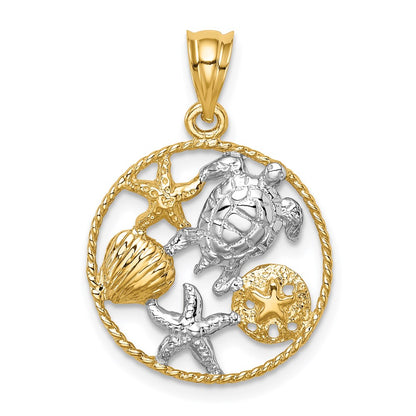 14k Yellow & Rhodium Gold w/White Rhodium Polished Sealife Pendant