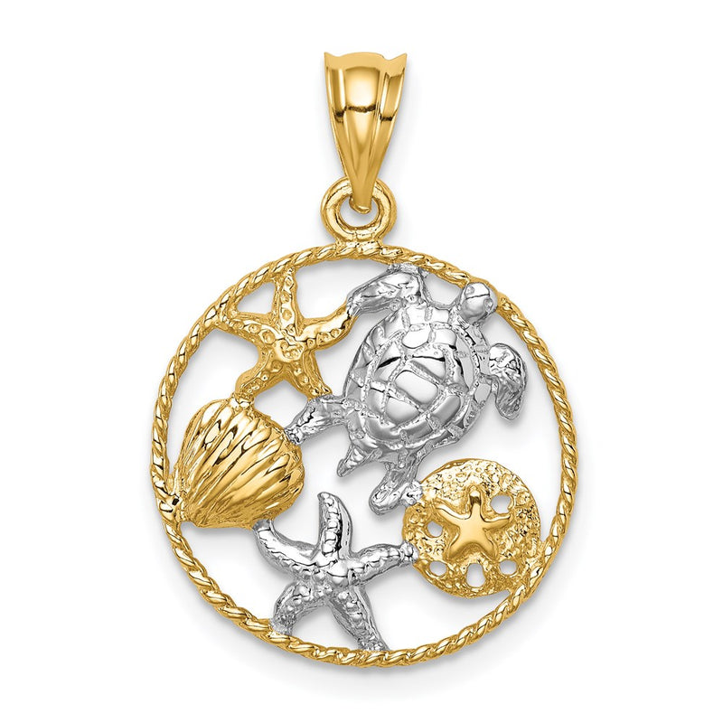 14k Yellow & Rhodium Gold w/White Rhodium Polished Sealife Pendant
