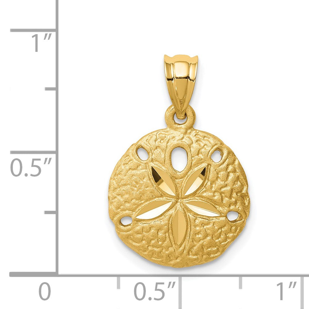 14k Yellow Gold Brushed Diamond-Cut Sand Dollar Pendant