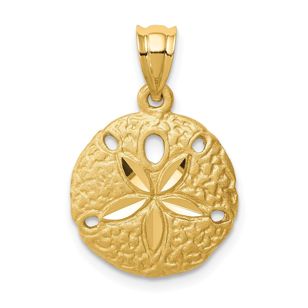 14k Yellow Gold Brushed Diamond-Cut Sand Dollar Pendant