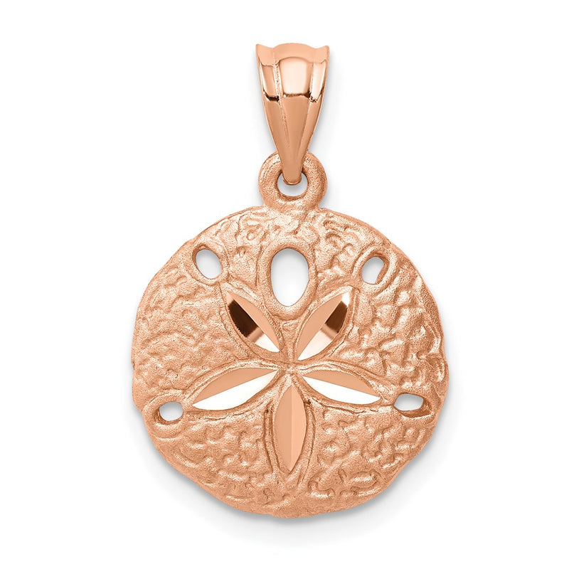 14k Rose Gold Rose Brushed Diamond-Cut Sand Dollar Pendant