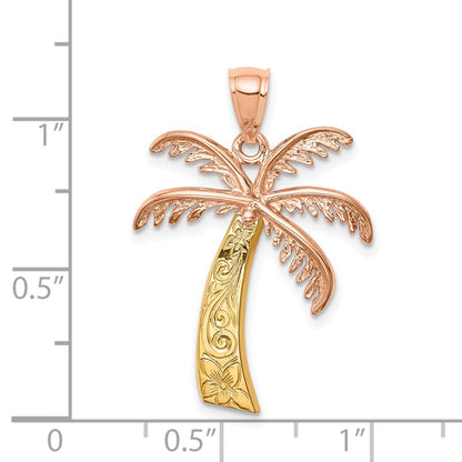 14k Two-tone Gold Palm Tree Pendant
