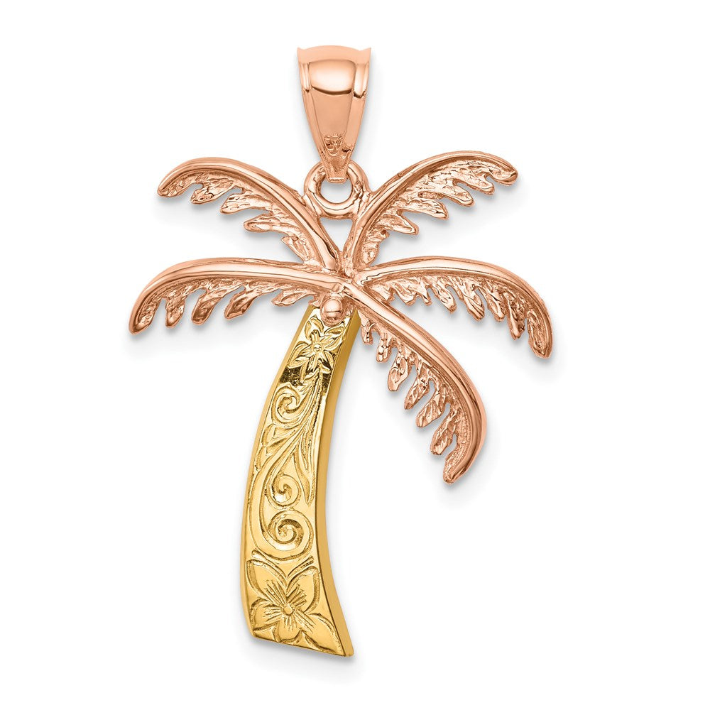 14k Two-tone Gold Palm Tree Pendant