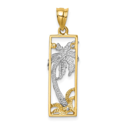 14k Two-tone Gold Palm Tree Pendant