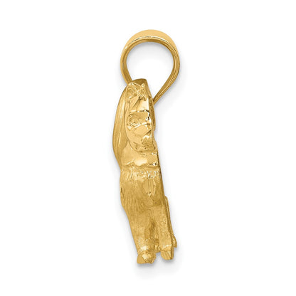 14k Yellow Gold Brushed/Polished & Diamond-cut Alaskan Dog Pendant
