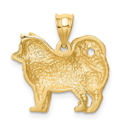 14k Yellow Gold Brushed/Polished & Diamond-cut Alaskan Dog Pendant