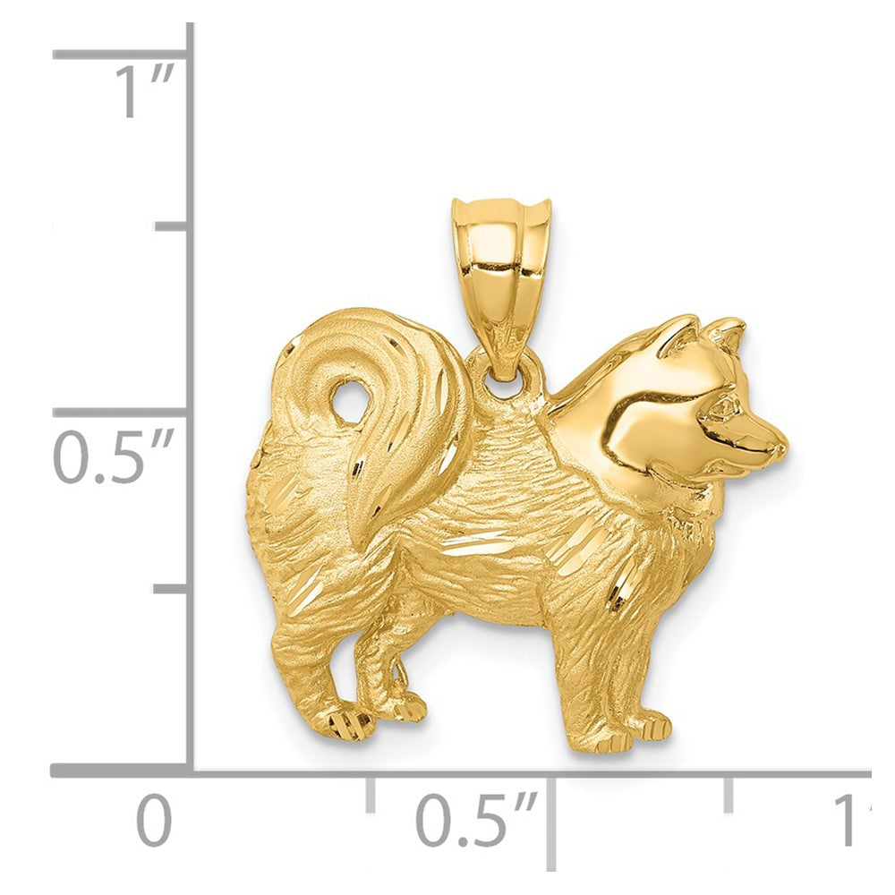 14k Yellow Gold Brushed/Polished & Diamond-cut Alaskan Dog Pendant