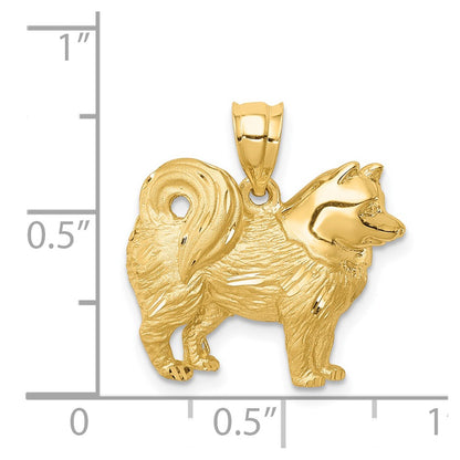14k Yellow Gold Brushed/Polished & Diamond-cut Alaskan Dog Pendant
