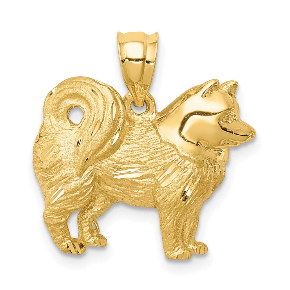 14k Yellow Gold Brushed/Polished & Diamond-cut Alaskan Dog Pendant