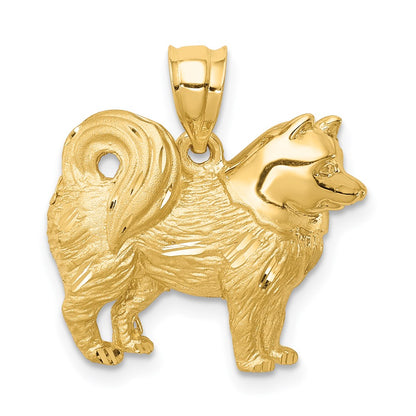 14k Yellow Gold Brushed/Polished & Diamond-cut Alaskan Dog Pendant