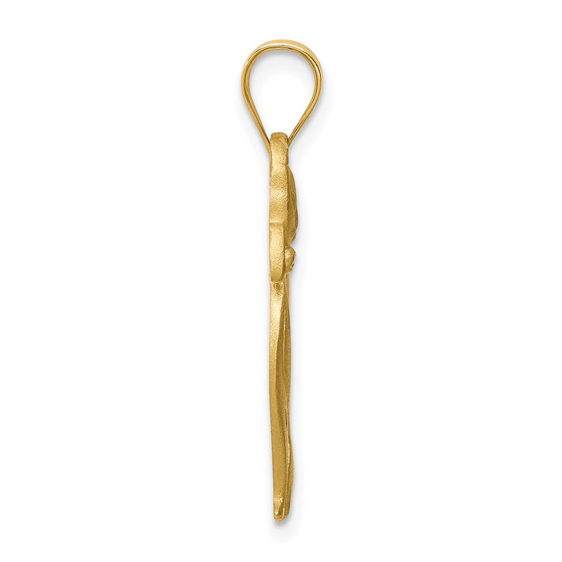 14k Yellow Gold Brushed & Diamond-cut Cat Pendant