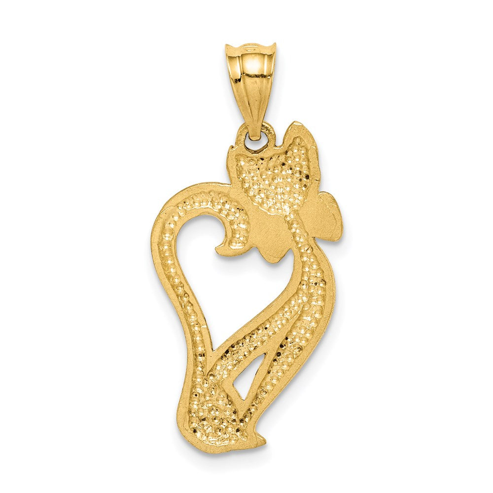 14k Yellow Gold Brushed & Diamond-cut Cat Pendant
