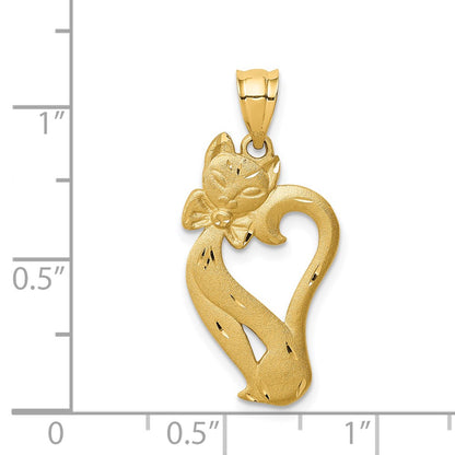 14k Yellow Gold Brushed & Diamond-cut Cat Pendant