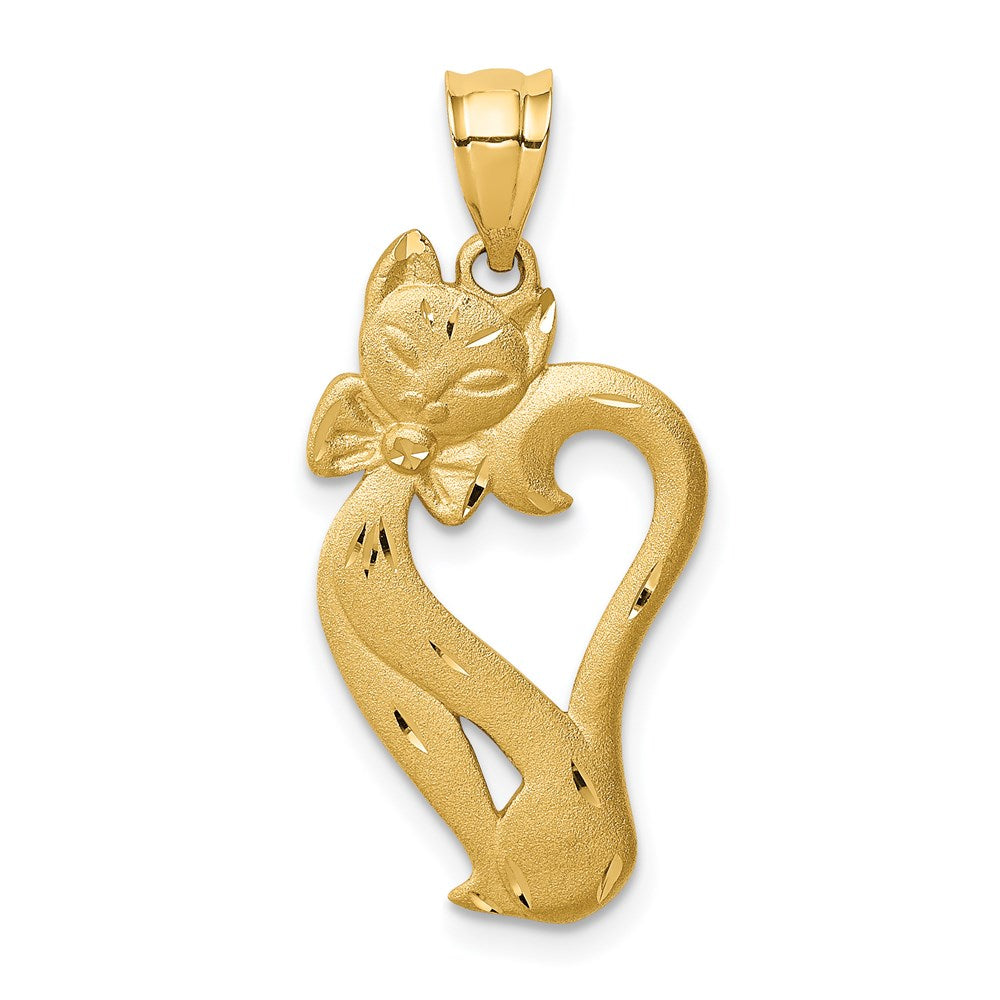 14k Yellow Gold Brushed & Diamond-cut Cat Pendant