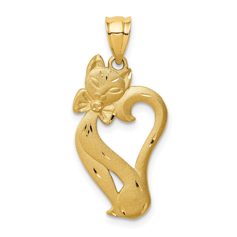 14k Yellow Gold Brushed & Diamond-cut Cat Pendant