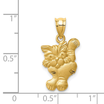 14k Yellow Gold Brushed & Diamond-cut Cat Pendant
