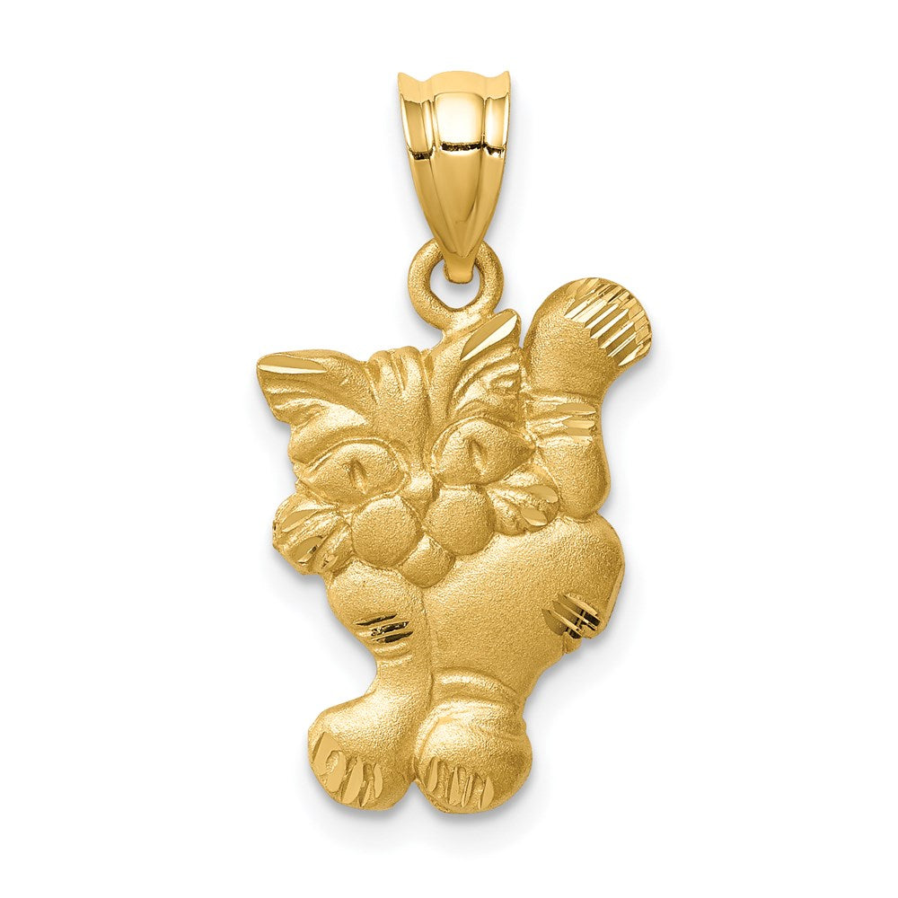 14k Yellow Gold Brushed & Diamond-cut Cat Pendant